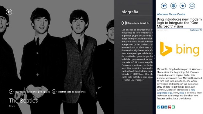 Bing y Kara Reader en modo multiventana